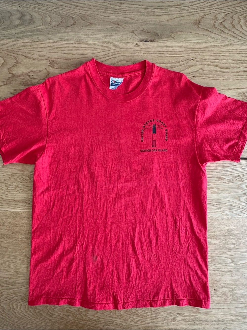 Vintage 90s US Coast Guard Oak Island Single Stitch T-Shirt Red Men's L USA